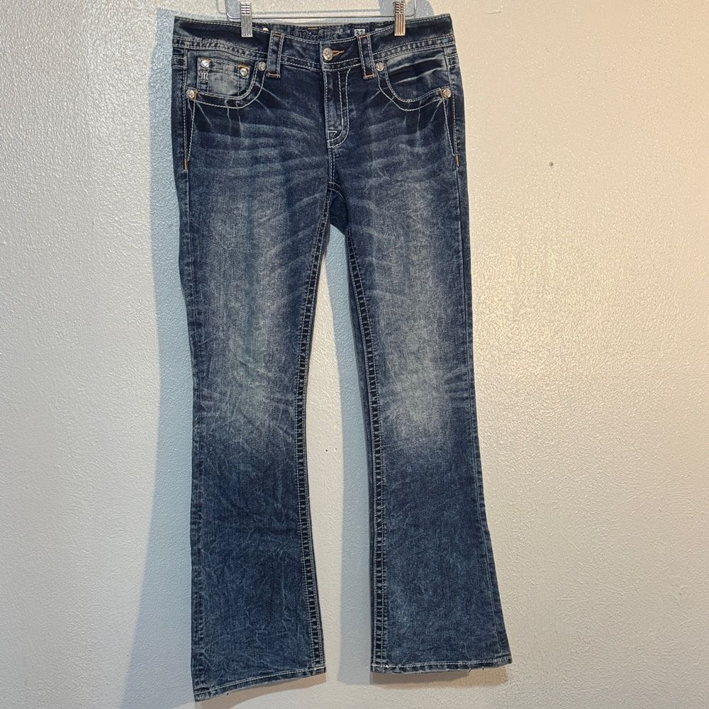 Miss Me Size 31 Signature Bootcut Jeans Y2K Embellished Bling Distressed Denim